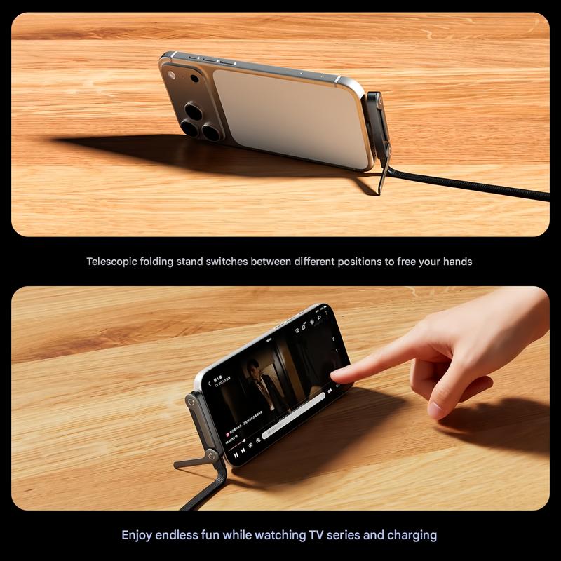 basemo 240W 2-in-1 Fast Charging Cable with Built-In Invisible Stand (Black)